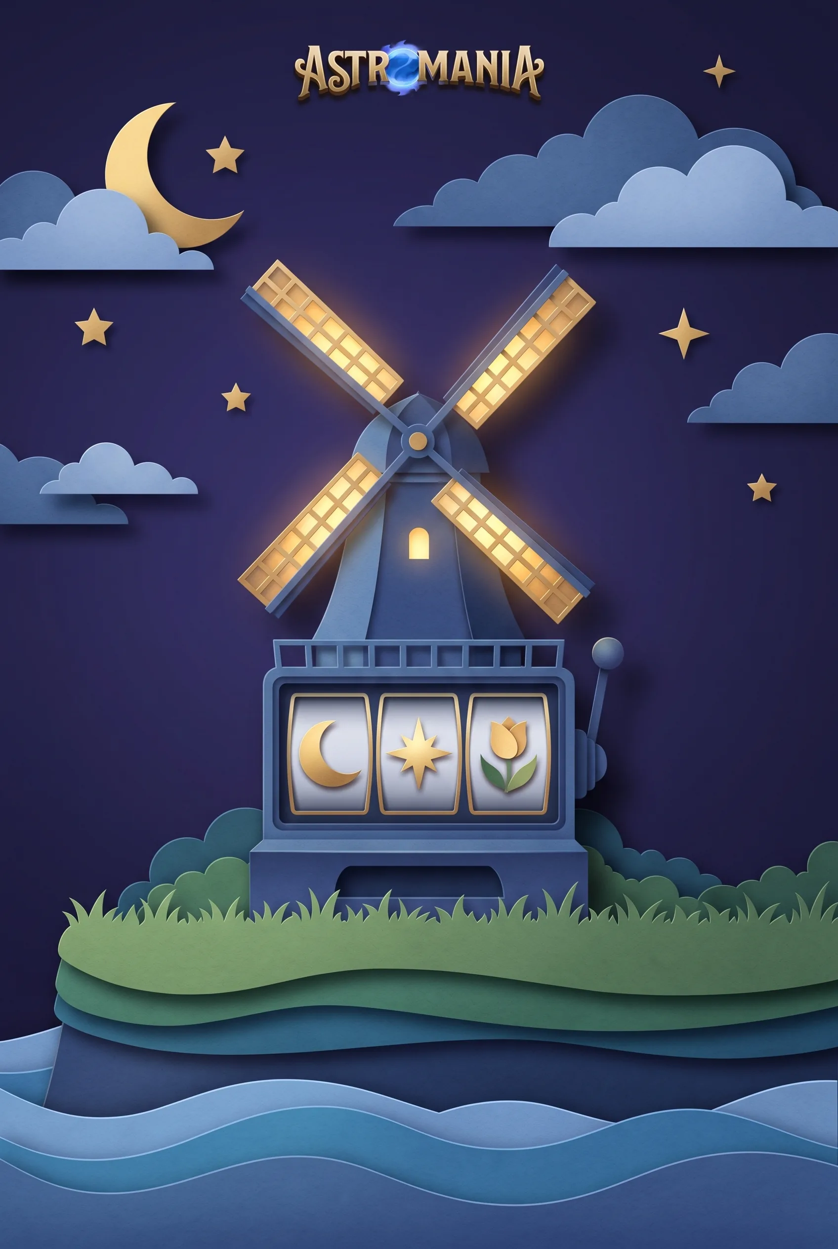 Astromania slotmachine in de vorm van een Nederlandse molen